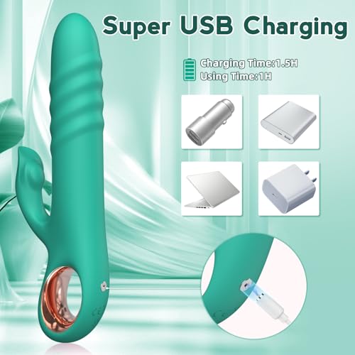 Image of Thrusting Vibrator Sex Toy for Women - G Spot Vibrator Clitoral Stimulator Dual Rabbit Dildo Vibrator with 10 Powerful Vibration 10 Thrust Modes, Adult Toy for Women