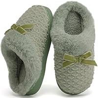 WateLves Girls Slippers Kids Winter House Shoes Anti-Slip Soft Coral Fleece Slipper for Indoor & Outdoor(Green,32/33)