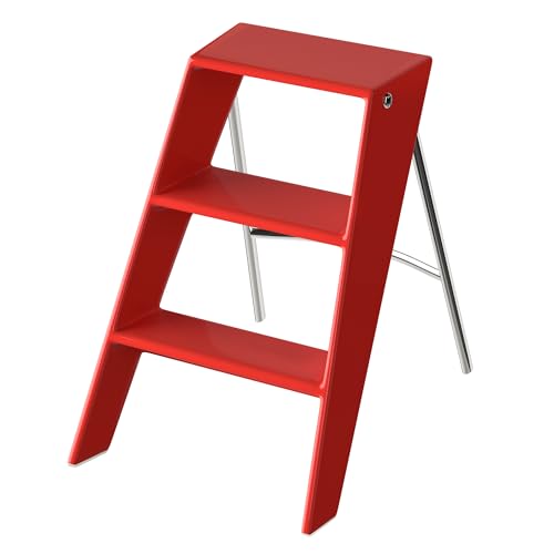 HOTEAGLE Modern Folding Chair - Multifunctional Design Doubles as Step Stool & Storage Shelf, Sturdy Engineering Plastic for Kitchen, Dining & Bistro,Red - image 3