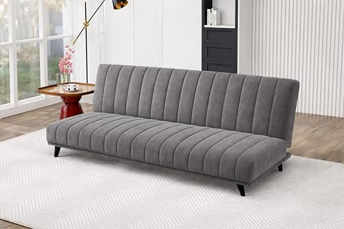 Image of Rosebell- Velvet Fabric Sofa Cum Bed 3-Seater Foldable Convertible Sofa, Modern Tufted Design Couch for Living Room, Guest Room & Office Grey Color