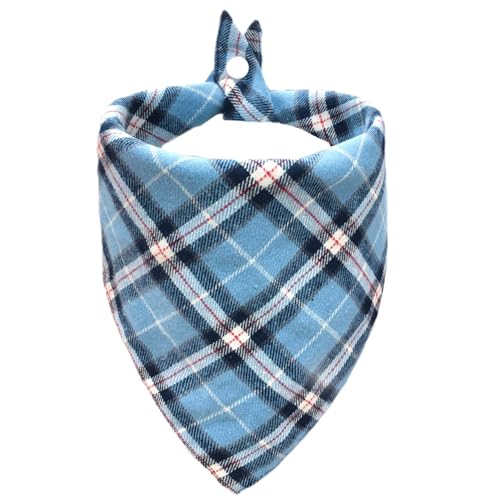 Ganbuyrii Blue & White Classic Plaid Dog Bandana - Adjustable Triangular Scarf for Pets, Cat Bandana, Soft Cotton Blend, Medium