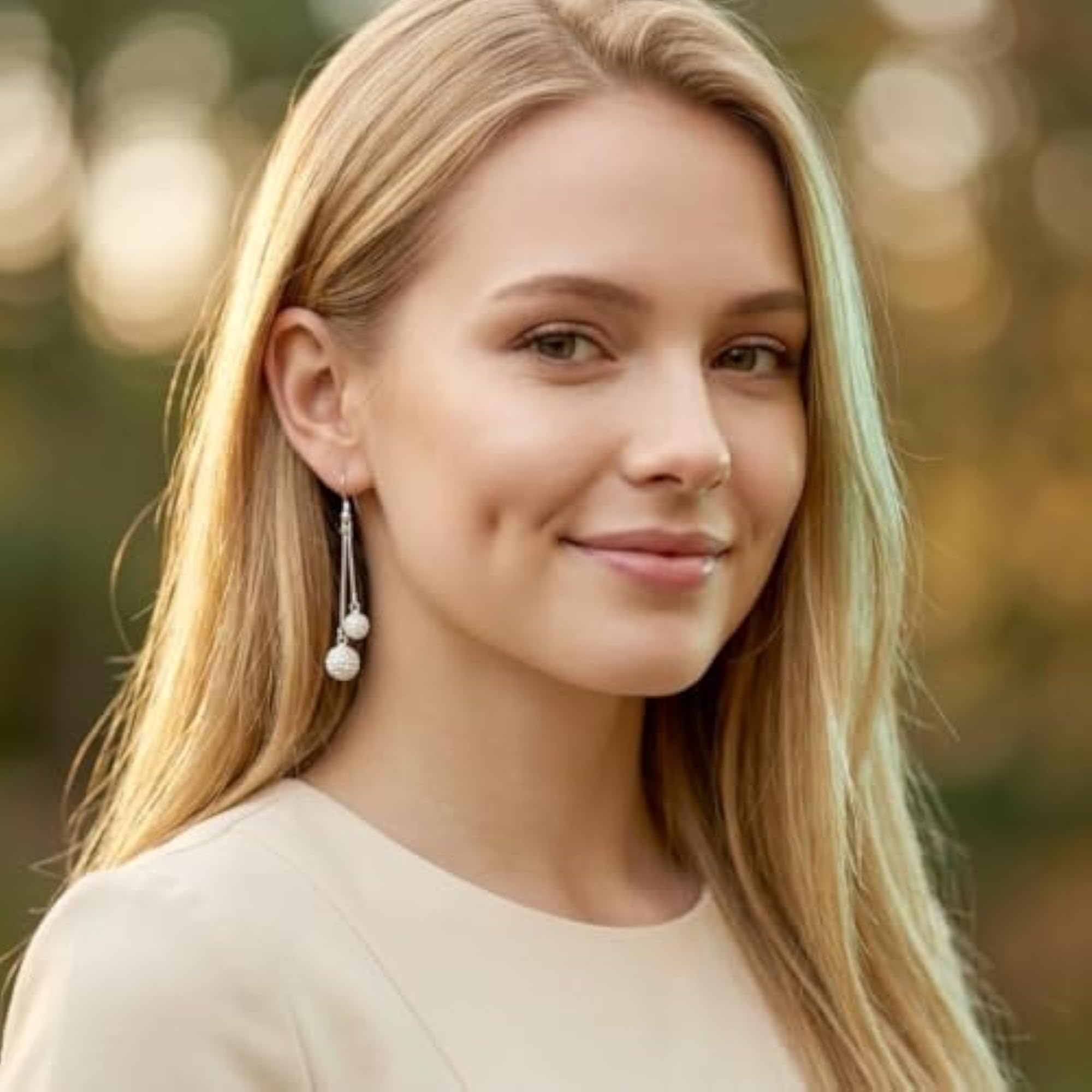 Women's Double Shamballa Dangle Party Earrings, Glamorous