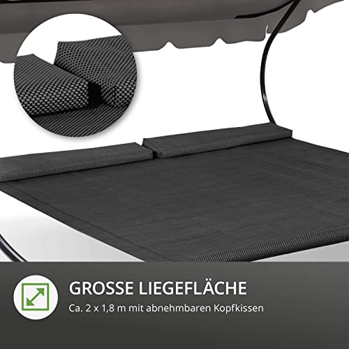 LECO Outdoor-Doppelliege Original – Sonnenliege, Gartenliege mit Sonnendach für zwei Personen wetterfest - Gestell anthrazit
