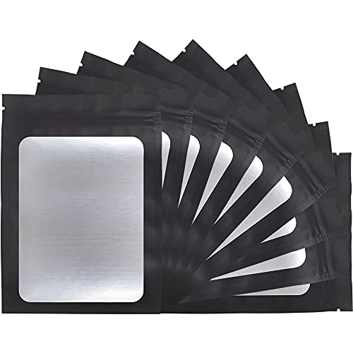 STUs 100 Pack Resealable Mylar Bags 4 x 6 Inch Smell Proof Bags with Clear Window Foil Pouch Bag Flat Bag Matte Black