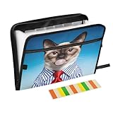 Cat in Suit Portrait 13 Pocket Expanding File Folder with Labels A4 Document Organizer with Zipper