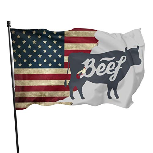 JpnvxiE Outdoor Flags Worn-Out USA Flag Cow Bull Beef Vintage 3X5 Ft Flag for Outdoor Indoor Home Decor Sports Fan Football Basketball Baseball Hockey