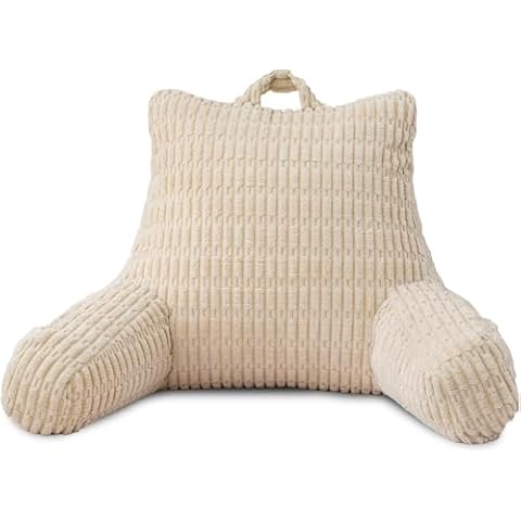 Meeting Story Reading Pillow,Back Pillow for Sitting in Bed Adult Children,Back Support Pillow for backrest,Bed Chair Arm Pillow with Pockets,White Cover