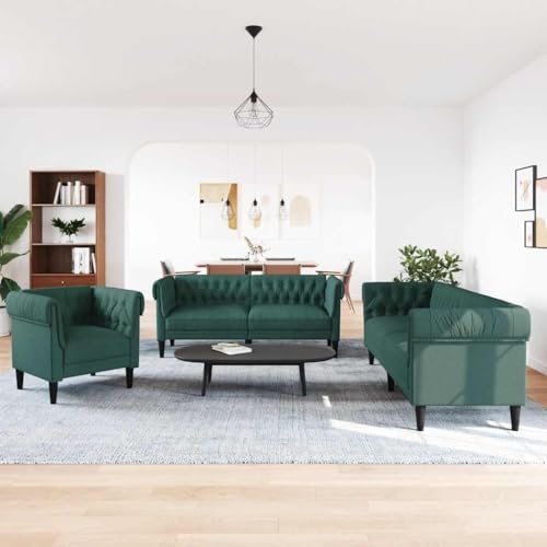 vidaXL Sofagarnitur 3-TLG., Sessel Couch Sofa für Wohnzimmer, Loungesofa Polstersofa mit Stützbeinen, Couchgarnitur Sitzmöbel, Modern, Dunkelgrün Stoff – Bild 3