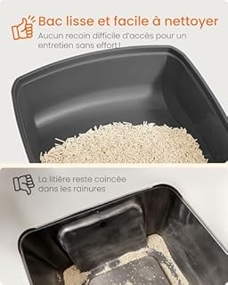 Feandrea Bac à Litière pour Chat, Parois Hautes, XXL, Ouvert sur Le Dessus, avec Pelle, pour Chatons et Grands Chats, Gris Ardoise PPT010GN01