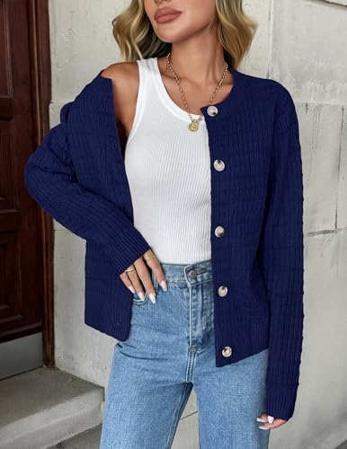 Image of Zeagoo Women's 2026 Cardigan Sweaters Button Down Crew Neck Open Front Long Sleeve Knit Cropped Jackets