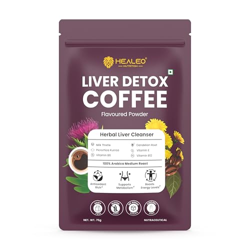 Image of Healeo Liver Detox Coffee Powder 75g | Herbal Cleanser with Milk Thistle, Dandelion Root, Kutaki & Vitamins | Supports Fatty Liver Reversal, Detox & Liver Health