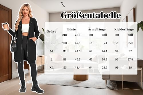 Timuspo Damen Sweatjacke Lang mit Reißverschluss Oversize Kapuzenjacke Hoodie Jacke Baumwolle Sweatshirt Strickjacke Casual Grau XL