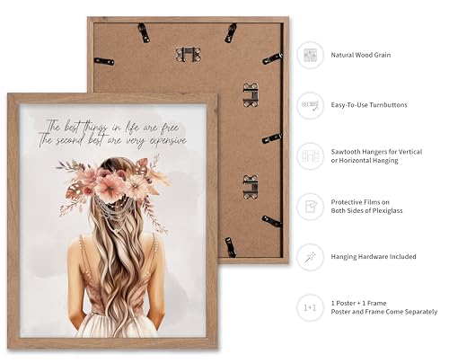 Image of Poster Master The Best Thing In Life Are Free Poster - Fashion Print - Trendy Art - Flower Art - Gift for Women & Fashionista - Funny Glamour Decor for Bedroom or Girl's Room, 8x10 Beige Framed