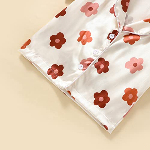 Qiylii 1-6Y Toddler Girls Floral Silk Pajamas Short Sleeve Button-Up Top Shorts Summer 2PC Flowers Satin Pajamas Set4