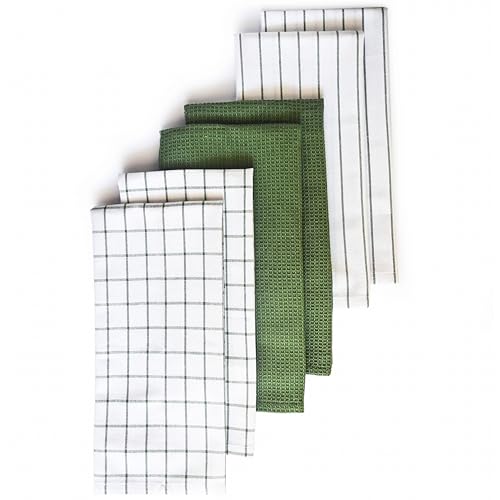 Cotton Dish Towels For Kitchen Drying - Highly Absorbent Wide Sage Green Striped Plaid Tea Towels - 18"X28" Set Of 6 Farmhouse Linen Dishtowels In Bulk - Pano De Prato Para Cozinha - T Towles Towls