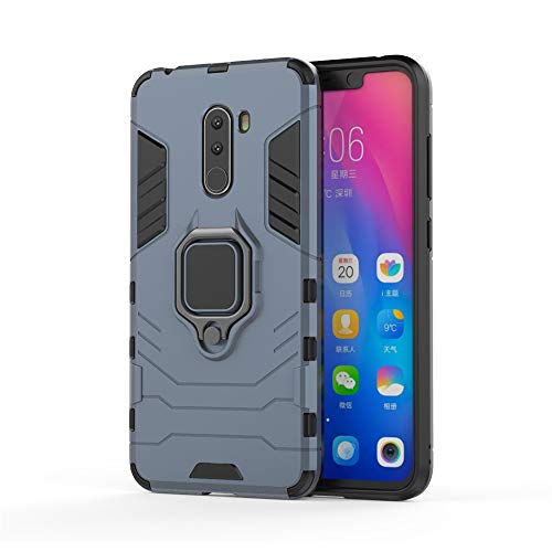MHHQ Carcasa Xiaomi Pocophone F1, 2 en 1 Armour Estilo Robusto híbrido de Doble Capa Armadura Defender TPU + PC Case Cover con Soporte magnético Car Mount para Xiaomi Pocophone F1 -Black Plus Grey