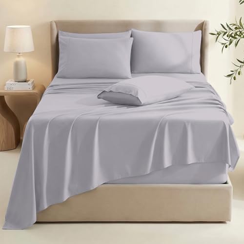 Image of Hearth & Harbor Extra Deep Pocket Sheets - Fits Mattress 18-24 Inches Deep - Extra Deep Pocket Twin Sheets Sets - 4 Piece Twin Size - Light Lavender