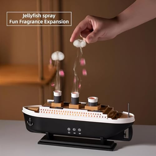 Image of Titanic Steam Ship Humidifier Diffuser - Ultrasonic Aromatherapy Mist Maker with Multicolor LED Lights | Ship-Themed Cool Mist Diffuser for Home, Office, Bedroom Decor.