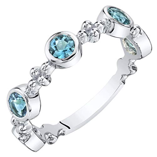 PEORA 5-Stone Tiara Stackable Ring Band for Women 925 Sterling Silver, Natural Gemstone Birthstones, 1.90mm width, Sizes 5 to 9