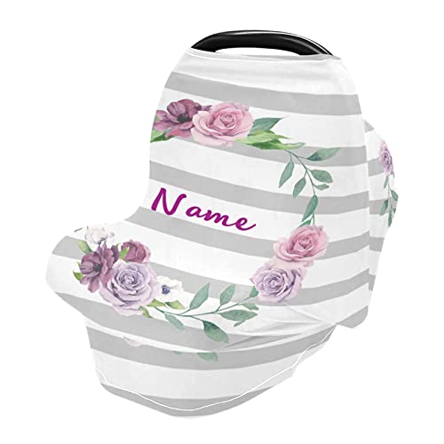 Personalized Wreath Printing Baby Car Seat Covers, Nursing Cover Breastfeeding Scarf Soft Breathable Stretchy Coverage, Infant Stroller Cover for Boys Girls