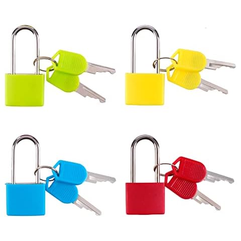 Belerry 4 Pcs Long Handle Suitcase Locks with Keys, 4 Colors Luggage Padlocks for Travel School Gym, Multicolor Small Padlocks for Luggage Bag Case Cover