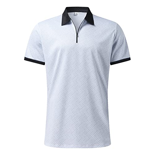 Activewear Sets voor heren, 2-delige set korte mouwen tracksuit ritssluiting poloshirt sportbroek met zak revers joggingpak ademend trainingspak los vrijetijdspak, wit, M - Afbeelding 5