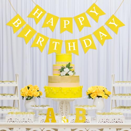 Image of Yellow Happy Birthday Banner Sign for Backdrop Yellow Themed Birthday Party Decorations for Boys Girls Kids Party Banner Garland Bunting Flag Tea Party Supplies Wall Decor Yard Decorations