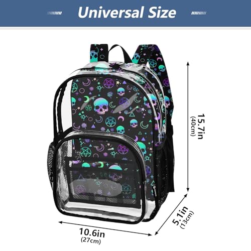 Magic Skull Print Clear Backpack Lightweight Large Capacity See Through Bookbag Transparent Daypack Bag, 12L4