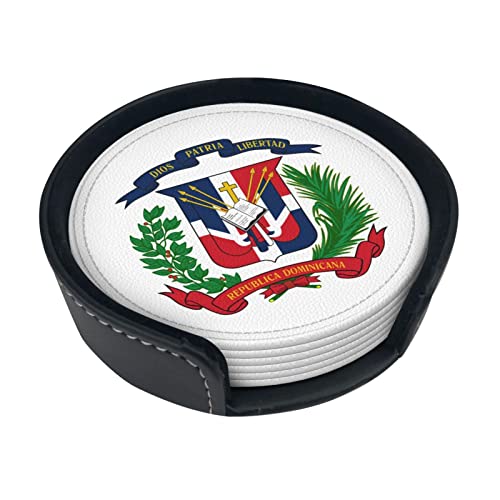 Armoiries de la République Dominicaine sous-Verre Rond en Cuir Anti-Taches et Anti-brûlure Protégez Le Bureau 6 pièces 4in