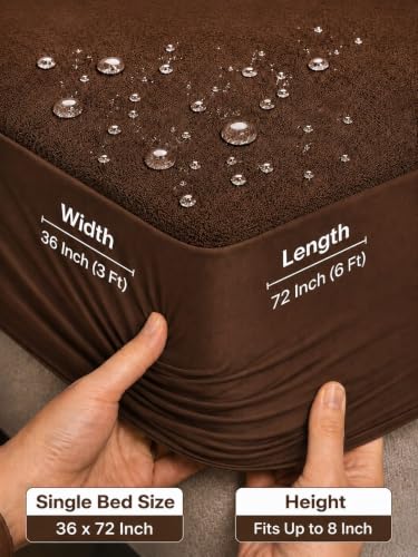 Image of Waterproof Mattress ProtectorSingle 36x72 inch (3x6ft)| Elastic Fitted Bedsheet | Soft & Durable Gadda Cover Dustproof By Bharat Griha BG16 (Brown, Small Single 36x72 inch (3x6ft), Mattress Cover)