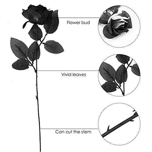 TUZAZO 10pcs Black and White Roses Artificial Flowers with Stems, Faux Silk Flowers Bridal Gothic Wedding Bouquet, Realistic Blossom Flora for Home, Office, Hotel Decorations