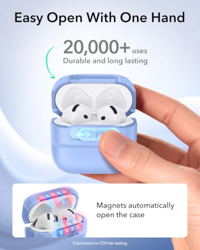 Image of ESR for AirPods 4 Case, Compatible with AirPods 4 Generation Case (2024)(USB-C), MagSafe Compatible, Magnetic Lid Lock, Drop-Proof Protection Cover with Lanyard, Pulse Series, Light Blue
