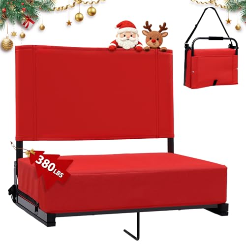 Stadium Seats with Back Support - Padded Portable Bleacher Seat with Handle Shoulder Strap - 18.4in Wide Bleacher Chair with Back and Cushion for Sports & Outdoor Events Orange Red