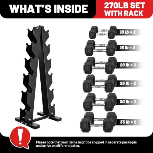 Image of PAPABABE 150-600lb Dumbbell Set with Rack, Rubber Encased Home Gym | Antiroll Durable Cast Iron Core Odorless PVC Free Weights, with 5 /6 Tier Rack