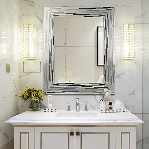 Head West Reeded Mosaic Tile Frameless Printed Bathroom Decorative Vanity Wall Accent Mirror - 24 X 30 #TOP1