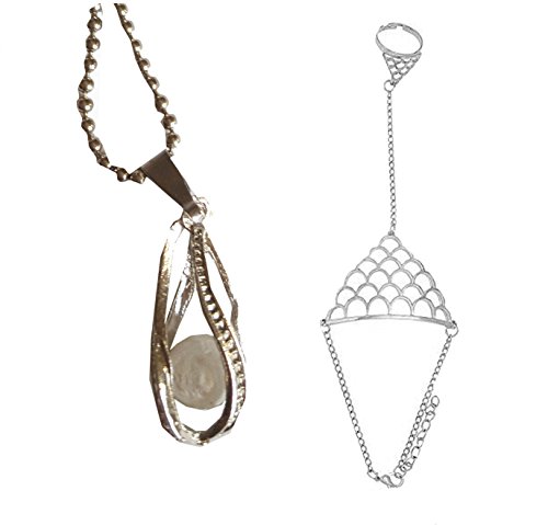 DangerousFX Piccola Sirena Collana Perle + Pelle Fishscal Braccialetto Argento Tonalità