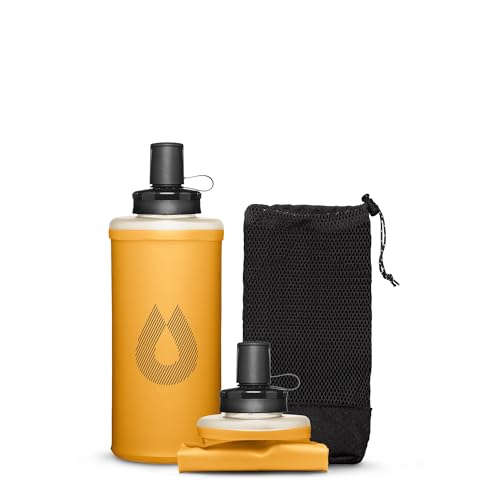 HydraPak PackFlask 500ml - Harness Mounted Water Bottle for Backpacks - Hands-Free Easy-Access Ultra-Light Collapsible Pack Softflask for Hiking & Backpacking - Golden Yellow