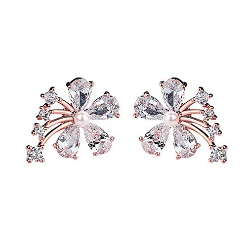 Boucles d'oreilles zircone cubique éclatante et perles roses