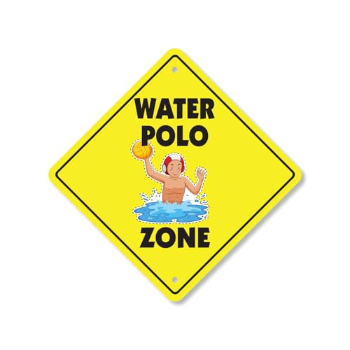 Water Polo Plastic Crossing Sign - 10 Inch X 10 Inch Xing Sign Gift Sports Team Pool Ball Swim Active Recreation Fun Challenge Game Decor