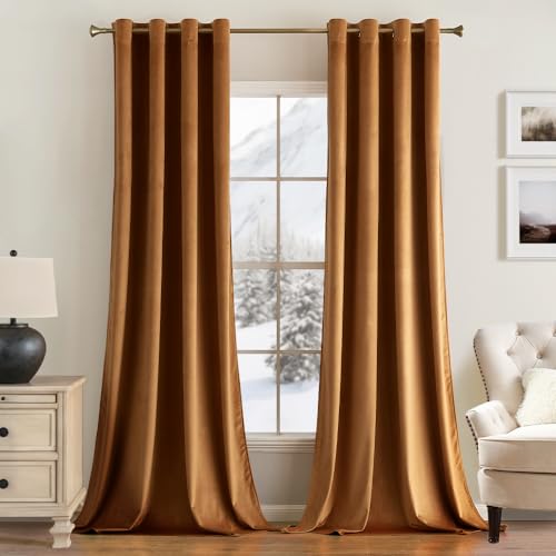 MIULEE Velvet Curtains Coffee Elegant Eyelet Curtains Thermal Insulated Soundproof Room Darkening Curtains/Drapes for Classical Living Room Bedroom Decor 46 x 54 Inch Set of 2