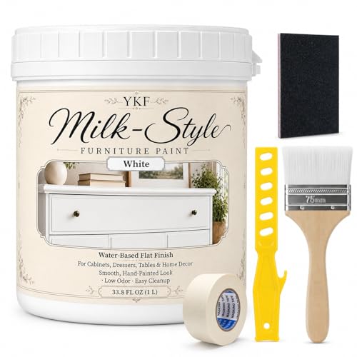 Pintura para muebles estilo leche blanca YKF para proyectos de madera DIY, fórmula de poliuretano a base de agua, 33.8 fl oz, para gabinetes, cómodas, mesas y renovación de decoración del hogar miniatura 1