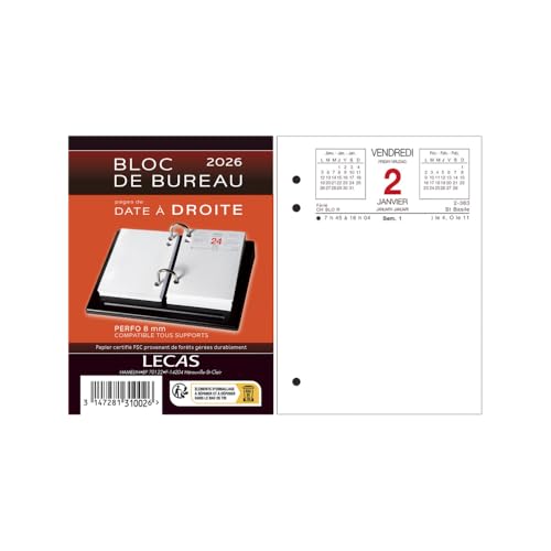 LECAS - Calendrier Lecas Bloc Date A Droite 8,5X11,5 1 Jour par Page 2026 - -31%