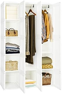 COSTWAY Portable Folding Closet, 8/12/15 Cube Wardrobe Clothes Storage Organizer with Door, Space Saving Fold Up Bedroom Armoire for Clothes, Shoes and Toys (15 Cubes+2 Hanging Rails)