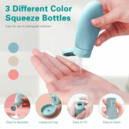 Image of 11 Pcs Travel Bottle Kit for Toiletries For Women & Men | Refillable Squeezable Containers Set for Shampoo, Lotion, Facewash with Clear Travel Pouch