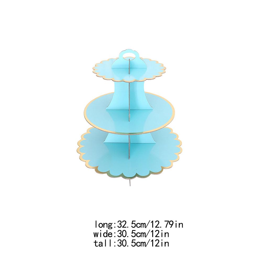 Juego de 5 soportes para tartas de 3 niveles, para cupcakes, mousse, galletas, platos, bodas, aniversarios, fiestas, redondos, color azul claro