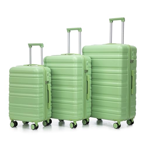 Durable 3-Piece ABS Luggage Set with 360° Silent Wheels - Carry-On Suitcase in Green
