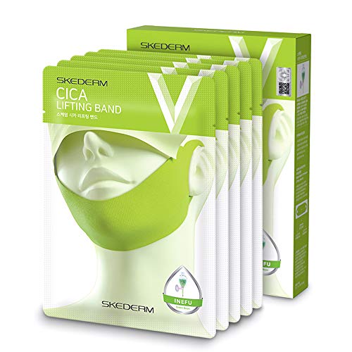 SKEDERM Cica Cool Facial Lifting Mask for Face and Chin Line, Double Chin Reducer, V Line, Chin Up Patch, Firming Tightening Slimming Lift Tape Neck Face Mask, Pack of 5