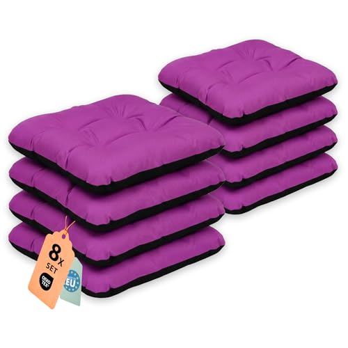SuperKissen24. Coussin pour Chaise, Siège, Banc de Jardin, Canapé - Lot de 8 Coussins 45x45 cm - Bain de Soleil - Intérieur/Extérieur – imperméable - Fuchsia
