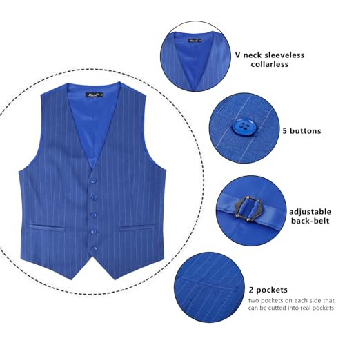Image of Alizeal Mens Pinstripe Business Vest Formal Fit | V-Neck Bollar 5-Button Front Waistcoat for Suit Tuxedo and Formal Events