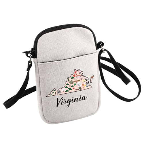 Bolsa tiracolo Virginia Locale Born in Virginia Gift Virginia Travel Small Sling Bag Virginia Map Gift, Branco